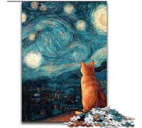 1000 Piece Jigsaw Puzzle for Adults And Teenagers Van Gogh Night Sky Cat Toys Educational Games Stress Relieving Suitable for Desktop Decoration 50x75cm