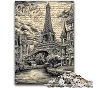 1000 Piece Jigsaw Puzzle for Adults And Teenagers Vintage Eiffel Tower Stress Reliever Difficult Challenge Enhance Love between Couples 50x75cm