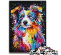 1000 Piece Jigsaw Puzzle for Adults And Teenagers Watercolor Australian Shepherd Puzzles,Challenging Game Gifts for Is Ideal As A Gift for The Whole Family (38x26cm)