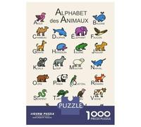 1000 Piece Jigsaw Puzzle for Adults, Animal Alphabet Chart in French Artwork, Mindfulness Activity, Winter Indoor Entertainment, Precision Cut Pieces, 52x38cm/1000pcs