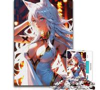 1000 Piece Jigsaw Puzzle for Adults Anime Fox Girl with White Hair Presents for Women Impossible Game for Age 14+ Game 38x26cm