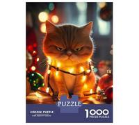 1000 Piece Jigsaw Puzzle for Adults Annoyed Christmas Cat Adult Jigsaw Puzzle Toy Wall Decor Precision Cutting Unique Gifts for Birthday And Christmas 70x50cm/1000pcs