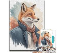 1000 Piece Jigsaw Puzzle for Adults, Anthropomorphic Fox in a Blue Coat | Adult puzzle challenge on Sunday afternoons for a satisfying challenge.