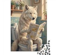 1000 Piece Jigsaw Puzzle for Adults, Arctic Wolf Reading Newspaper on Toilet, 38x26cm/1000pcs, Shared Puzzle Activity, Relaxing Evenings And Friends And Family