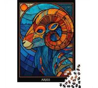 1000 Piece Jigsaw Puzzle for Adults, Aries Zodiac Sign Stained Glass Art