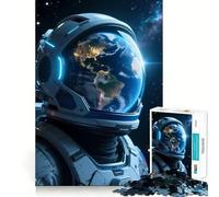 1000 Piece Jigsaw Puzzle for Adults Astronaut Helmet Reflecting Earth Tight Cut Fun Mind Game Gift Relax Fun Time Birthday Game Gift (38x52cm)