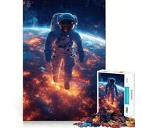 1000 Piece Jigsaw Puzzle for Adults Astronaut in Space with Fiery Planet Tight Cut Fun Mind Game Gift Relax Fun Time Birthday Game Gift (50x75cm)