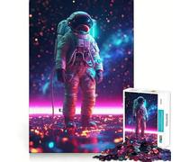1000 Piece Jigsaw Puzzle for Adults Astronaut Neon Aesthetic Tight Cut Fun Mind Game Gift Relax Fun Time Birthday Game Gift (38x52cm)