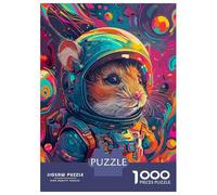 1000 Piece Jigsaw Puzzle for Adults, Astronaut Space Hamster Artwork, Family Game Night, Winter Indoor Entertainment, Premium Thick Cardboard, 52x38cm/1000pcs