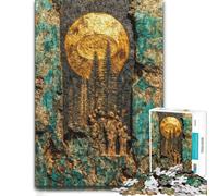 1000 Piece Jigsaw Puzzle for Adults, Astronauts Forest Golden Moon Art | Choose a rainy-day activity for adults during holidays for patient puzzling.