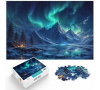 1000 Piece Jigsaw Puzzle for Adults, Aurora Borealis over Snowy Mountains | For piece-by-piece progress, this adult jigsaw puzzle with 1000 pieces works well for longer puzzle sessions.