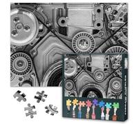 1000 Piece Jigsaw Puzzle for Adults Automotive Engine Art Monochrome Car Motor Design Black and White Mechanical Puzzle Detailed Engineering Blueprint for Garage Wall Art 27.5x19.7 Inch