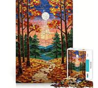 1000 Piece Jigsaw Puzzle for Adults Autumn Forest Stained Glass Landscape Tight Cut Fun Mind Game Gift Relax Fun Time Birthday Game Gift (38x26cm)