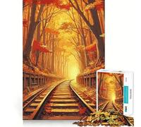 1000 Piece Jigsaw Puzzle for Adults Autumn Train Tracks Tight Cut Fun Mind Game Gift Relax Fun Time Birthday Game Gift (50x75cm)