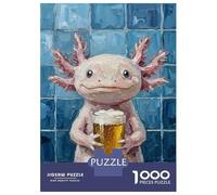 1000 Piece Jigsaw Puzzle for Adults Axolotl with Beer Painting Jigsaw for Adults Family Game Difficult Challenge Birthday And Unique Gifts 38x26cm/1000pcs