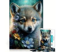 1000 Piece Jigsaw Puzzle for Adults Baby Wolf with Flowers Tight Cut Fun Mind Game Gift Relax Fun Time Birthday Game Gift (38x26cm)