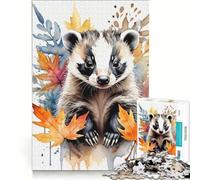 1000 Piece Jigsaw Puzzle for Adults Badger with Autumn Leaves, Practical Game, Stress Reliever, Deal As Gifts for The Whole Family 50x75cm