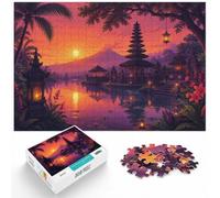 1000 Piece Jigsaw Puzzle for Adults, Bali, Indonesia Sunset Illustration | For puzzle time at home: Adult jigsaw puzzle with 1000 pieces supports a slower, more focused form of entertainment.