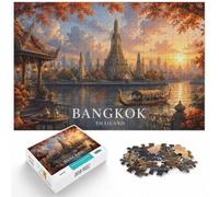 1000 Piece Jigsaw Puzzle for Adults, Bangkok Thailand Wat Arun River Boat