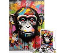 1000 Piece Jigsaw Puzzle for Adults Banksy Graffiti Ape Monkey Brain Teaser Game Difficult Challenge Toy Wall Decor Enhance Love between Couples (38x26cm)