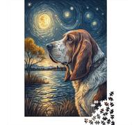 1000-Piece Jigsaw Puzzle for Adults, Basset Hound Under A Starry Night Sky, 70x50cm/1000pcs, Screen-Free Winter Activity, Home Relaxation And Time at Home