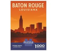 1000 Piece Jigsaw Puzzle for Adults Baton Rouge Skyline Golden Hour Poster - Louisiana City Art Puzzles for Adults Toy Wall Decor Presents for Women Difficult And Challenge 52x38cm/1000pcs