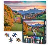 1000 Piece Jigsaw Puzzle for Adults Bavaria Alps Landscape Drone View Maria Gern Church Hochkalter Peak Stunning Autumn Sunrise German Countryside Scenic Evening Puzzle Art 27.5x19.7 Inches