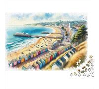 1000 Piece Jigsaw Puzzle for Adults, Beach Huts And Pier, 70x50cm/1000pcs, Idea, Relaxing Home Activity And Family Time at Home