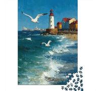 1000 Piece Jigsaw Puzzle for Adults Beach Lighthouse Seagulls Painting Puzzles for Adults Relaxing Games Pattern Assembly for Is Ideal As A Gift 38x26cm/1000pcs