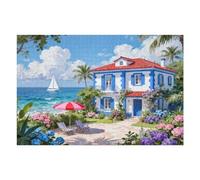 1000 Piece Jigsaw Puzzle for Adults Beach Villa Family Puzzle Game, Summer Ocean Landscape Art Puzzle, Beautiful Coastal Gift for Relaxation, Completed Size 30x20 in
