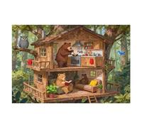 1000 Piece Jigsaw Puzzle for Adults Bear Cabin in The Forest, Rustic Nature Landscape with Trees and River, Relaxing Outdoor Art Puzzle Gift, Completed Puzzle Size 30x20 in
