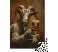 1000-Piece Jigsaw Puzzle for Adults, Beer Drinking Goat, 52x38cm/1000pcs, Birthday Or Housewarming Gift, Family Activity And Quiet Weekends