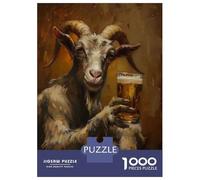 1000 Piece Jigsaw Puzzle for Adults Beer Drinking Goat Puzzles for Adults Fun Games Precision Cutting Difficult And Challenge 38x26cm/1000pcs