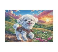 1000 Piece Jigsaw Puzzle for Adults Bichon Frise Spring Flower Field 75x50cm Universal Puzzle for All Occasions Home Decor Family Fun Stress Relief All in One Gift