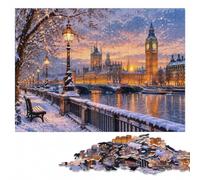 1000 Piece Jigsaw Puzzle for Adults, Big Ben and Westminster in Winter Snow | As a Christmas gift idea, this adult jigsaw puzzle with 1000 pieces works well for shared time during the holidays.