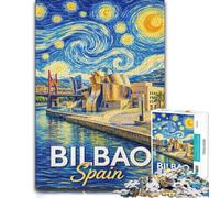 1000 Piece Jigsaw Puzzle for Adults, Bilbao Spain Starry Night Painting
