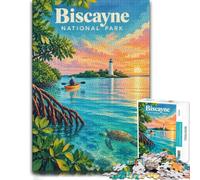1000 Piece Jigsaw Puzzle for Adults, Biscayne National Park Travel Poster | For a useful gift beyond Christmas Day, this adult jigsaw puzzle with 1000 pieces creates puzzle time on colder days.