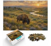 1000 Piece Jigsaw Puzzle for Adults, Bison Grazing at Sunset Painting | Adult jigsaw puzzle with 1000 pieces; fits long December evenings; for a gift that can be enjoyed well beyond the holidays.
