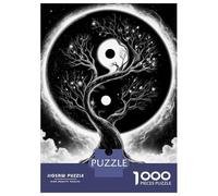 1000 Piece Jigsaw Puzzle for Adults Black And White Yin Yang Space Tree Adult Jigsaw Puzzle Toy Wall Decor Precision Cutting Unique Gifts for Birthday And Christmas 52x38cm/1000pcs