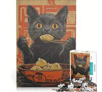 1000 Piece Jigsaw Puzzle for Adults Black Cat Eating Dumplings, Practical Game, Stress Reliever, Deal As Gifts for The Whole Family 38x26cm