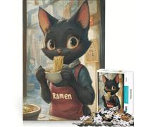 1000 Piece Jigsaw Puzzle for Adults Black Cat Eating Ramen, Practical Game, Stress Reliever, Deal As Gifts for The Whole Family 38x26cm