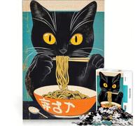 1000 Piece Jigsaw Puzzle for Adults Black Cat Eating Ramen, Practical Game, Stress Reliever, Deal As Gifts for The Whole Family 38x26cm