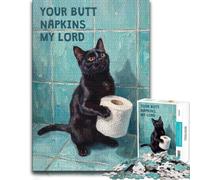1000 Piece Jigsaw Puzzle for Adults, Black Cat Holding Toilet Paper | Choose a gift idea for puzzle lovers for year-end leisure time for calm winter leisure.