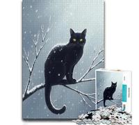 1000 Piece Jigsaw Puzzle for Adults, Black Cat in Snowy Branches | Enjoy a adult puzzle challenge on Sunday afternoons for patient puzzling.