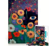 1000 Piece Jigsaw Puzzle for Adults Black Cat in The Flowers Clean Edge Game, Logic Skill Play, Idle Play Game, Xmas Art Display (38x52cm)