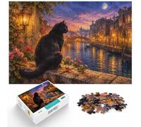 1000 Piece Jigsaw Puzzle for Adults, Black Cat in Venice at Night | A January indoor activity for a calm start to the year for patient puzzling.