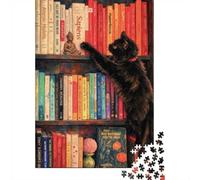 1000 Piece Jigsaw Puzzle for Adults, Black Cat Reaching for Buddha Statue