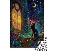 1000 Piece Jigsaw Puzzle for Adults, Black Cat Reaching for Stars, 38x26cm/1000pcs, Shared Puzzle Activity, Quiet Home Time And Weekend Downtime
