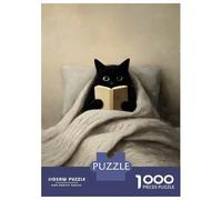 1000 Piece Jigsaw Puzzle for Adults Black Cat Reading in Cozy Bed Jigsaw for Adults Relaxing Games Stress Reliever Birthday And Unique Gifts 38x26cm/1000pcs