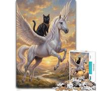 1000 Piece Jigsaw Puzzle for Adults, Black Cat Riding a Winged Unicorn | Enjoy a jigsaw challenge for adults on Sunday afternoons for calm focus.